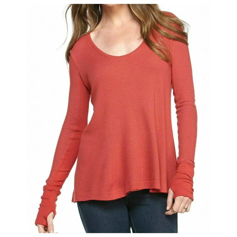 Free People We The Free Malibu Washed Red Oversized Thermal Top Shirt